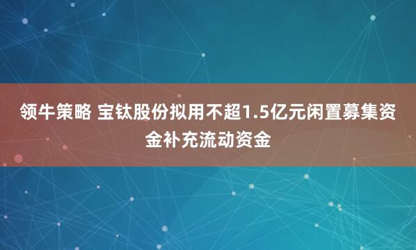 领牛策略 宝钛股份拟用不超1.5亿元闲置募集资金补充流动资金